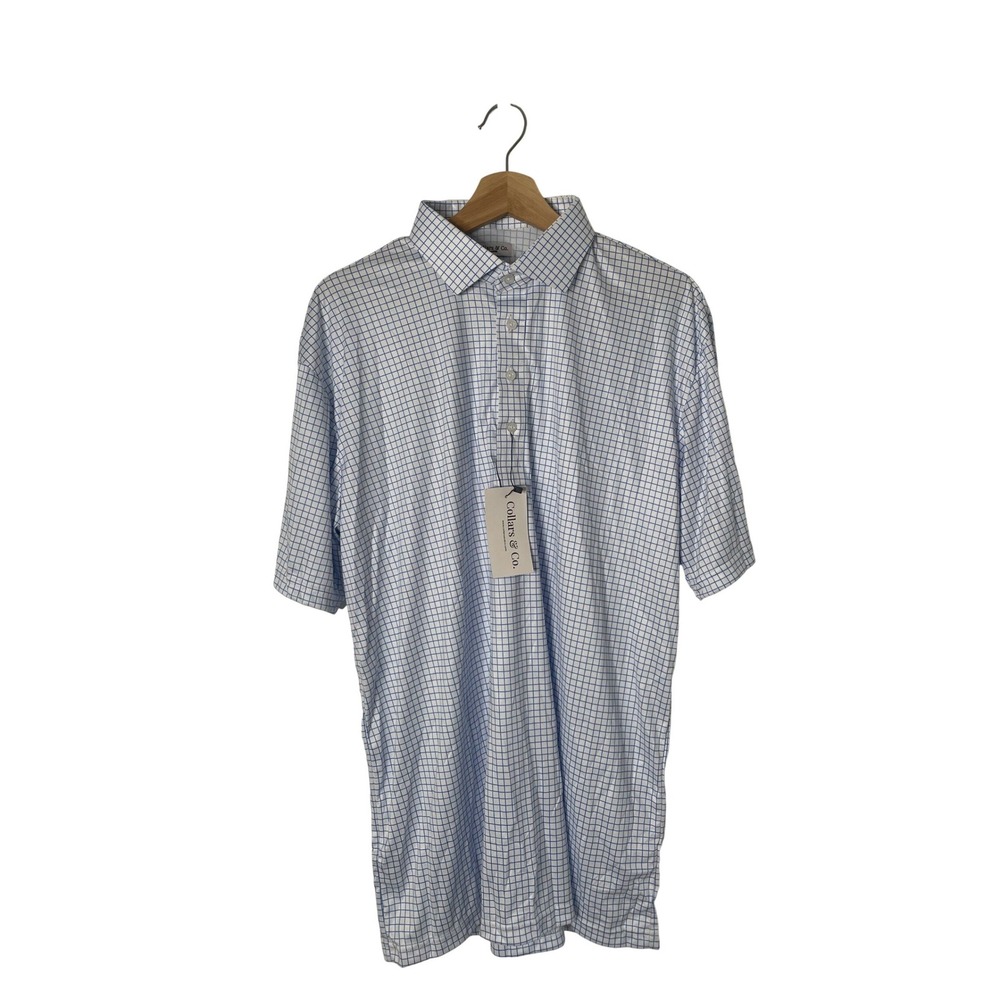 Collars & Co. Dress‎ Collar Polo Mens XL Blue White Check Golf Performance
